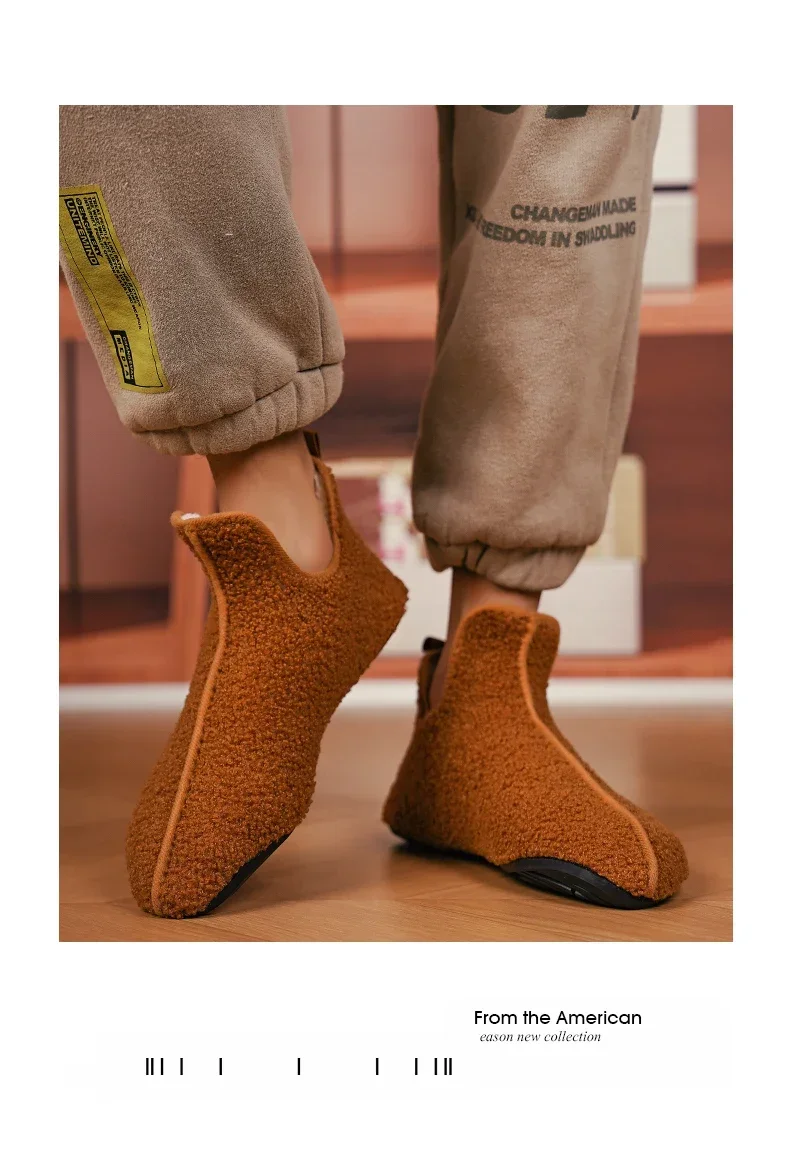 YRZL Winter Slippers Men Couple Slippers Non-slip Warm Women and Men Slipper Indoor Soft Shoes Comfortable Flat Home Cotton Shoe