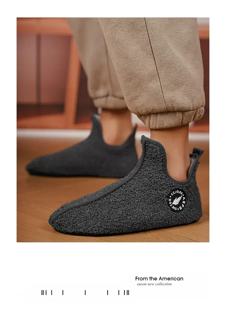 YRZL Winter Slippers Men Couple Slippers Non-slip Warm Women and Men Slipper Indoor Soft Shoes Comfortable Flat Home Cotton Shoe