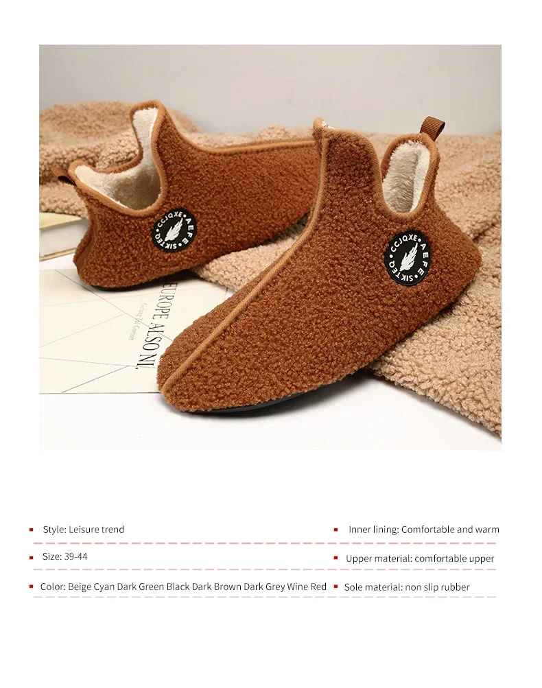 YRZL Winter Slippers Men Couple Slippers Non-slip Warm Women and Men Slipper Indoor Soft Shoes Comfortable Flat Home Cotton Shoe