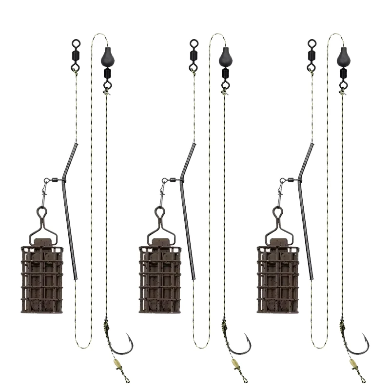 Carp Fishing Feeder Set – Bait cage with braided hook line, includes 30g/40g/50g sinkers, pre-tied fishing line rigs