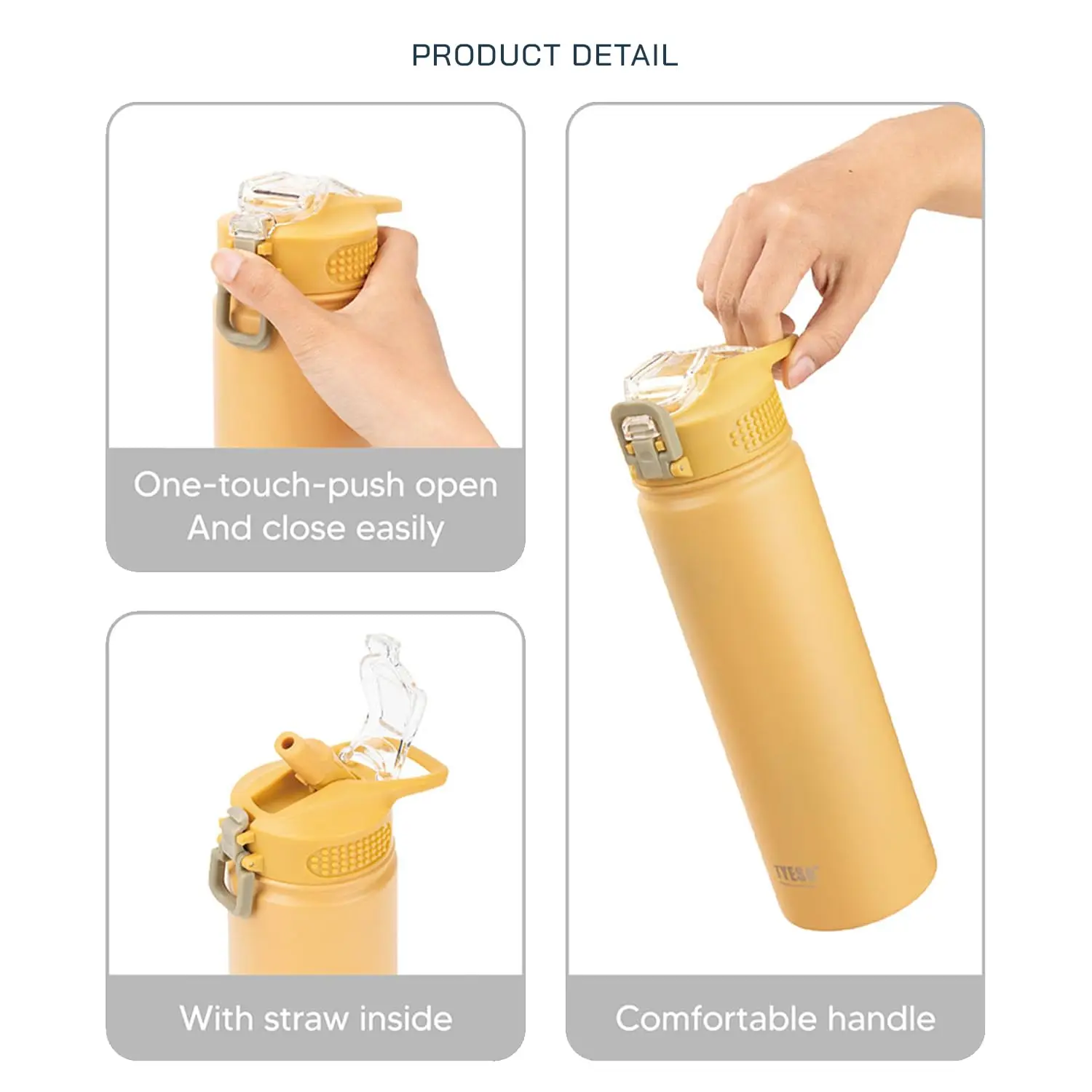 TYESO 750ML New Thermos Bottle With Straw Stainless Steel Car Thermal Cup Sports Water Bottles Keeps Cold and Heat Thermal Mug