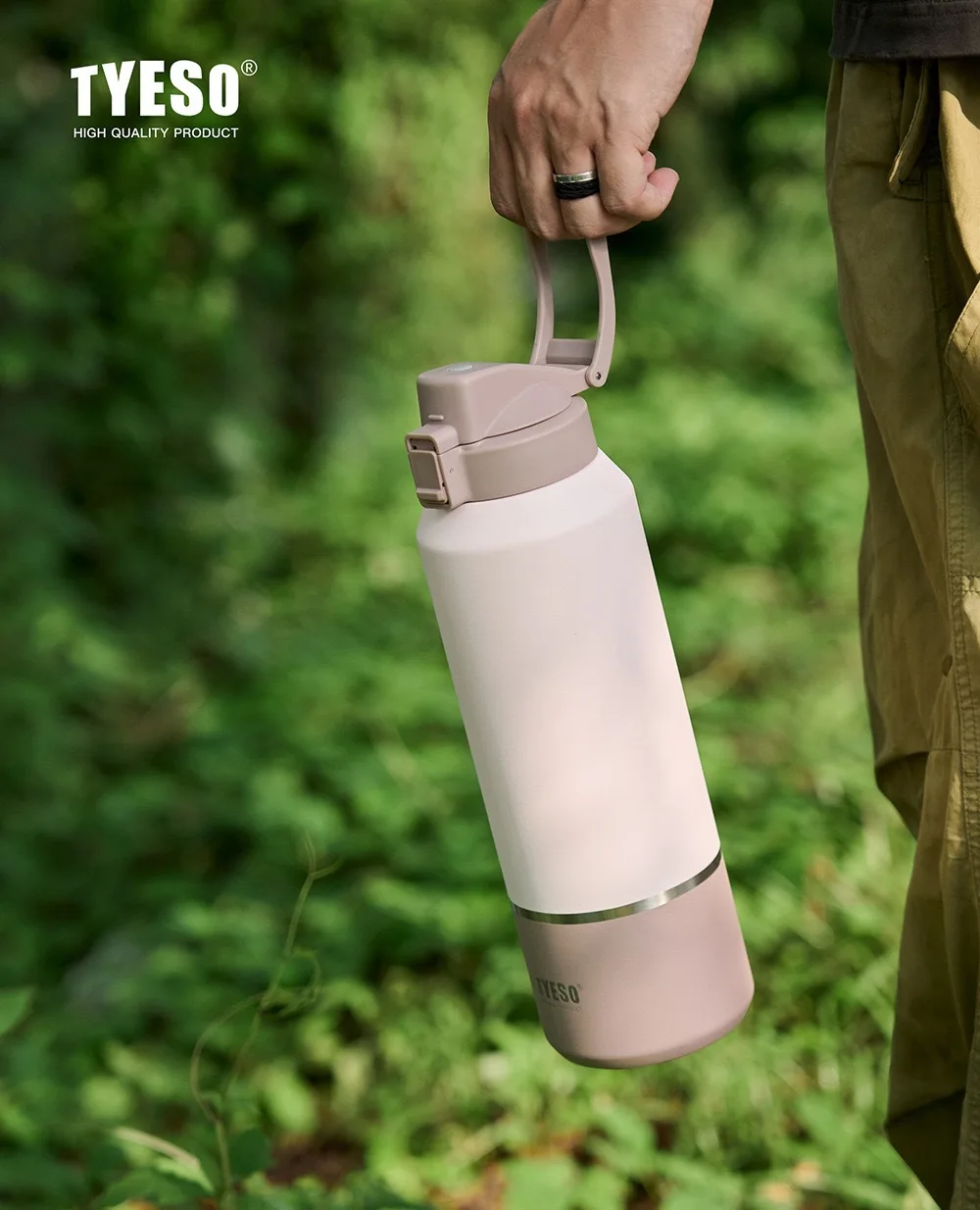 Tyeso Large Capacity Insulated Water Bottle Portable Travel Mug with Handle Leak-Proof Lid for Outdoor Sports Hiking Drinkware