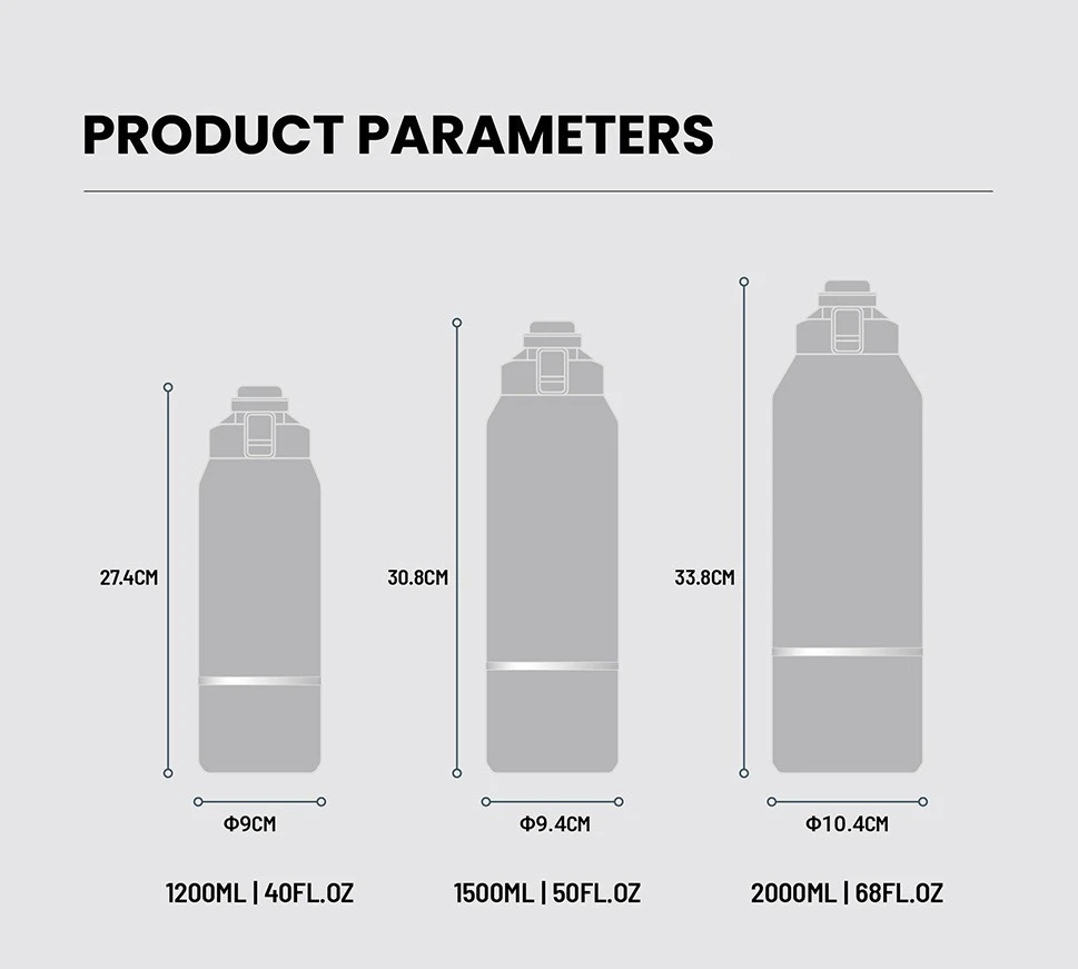 Tyeso Large Capacity Insulated Water Bottle Portable Travel Mug with Handle Leak-Proof Lid for Outdoor Sports Hiking Drinkware