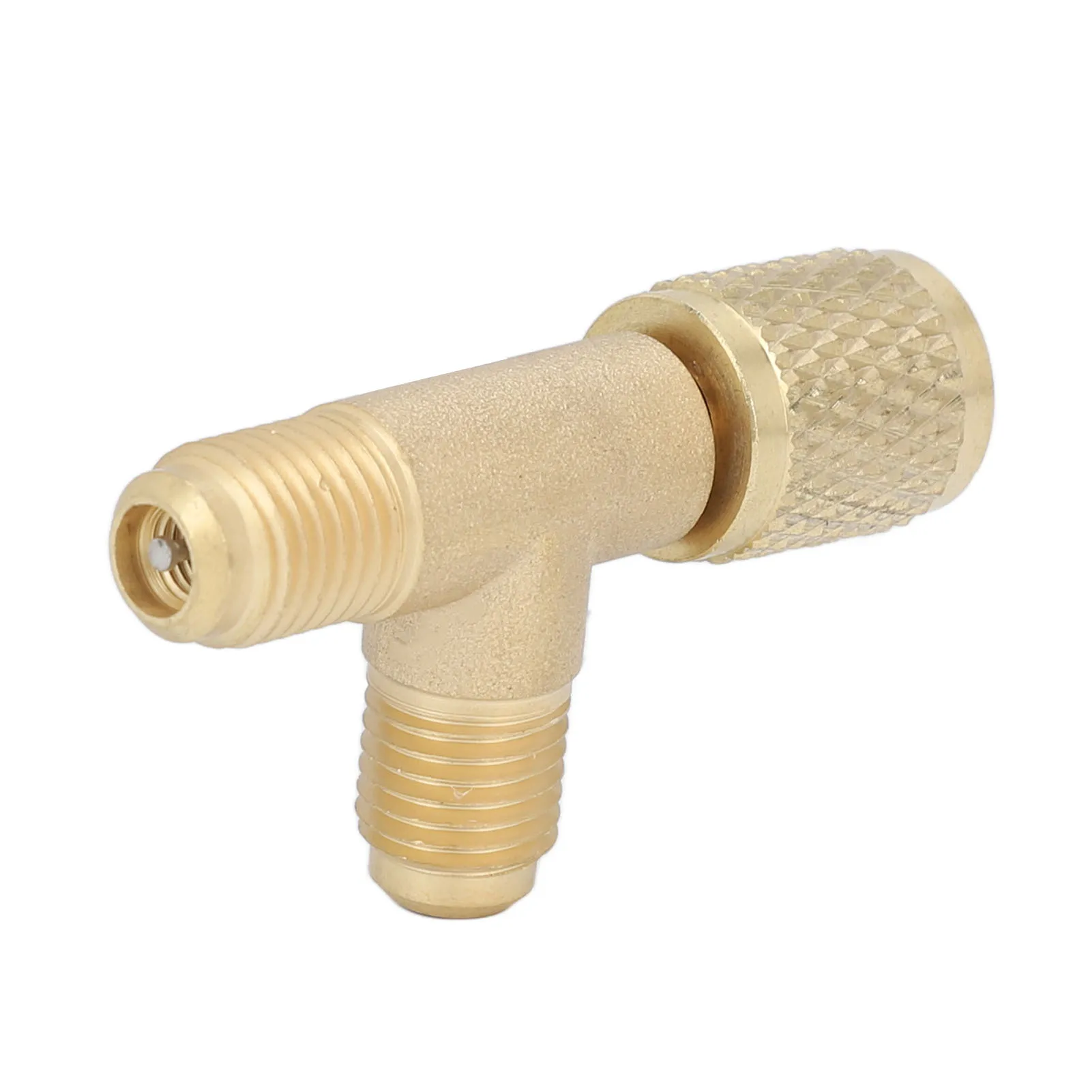 Conditioner Quick Coupler Tee Adapter with Valve Core Brass 1/4in SAE Sturdy Structure HAVC Tee Adapter for R22 R12 R134