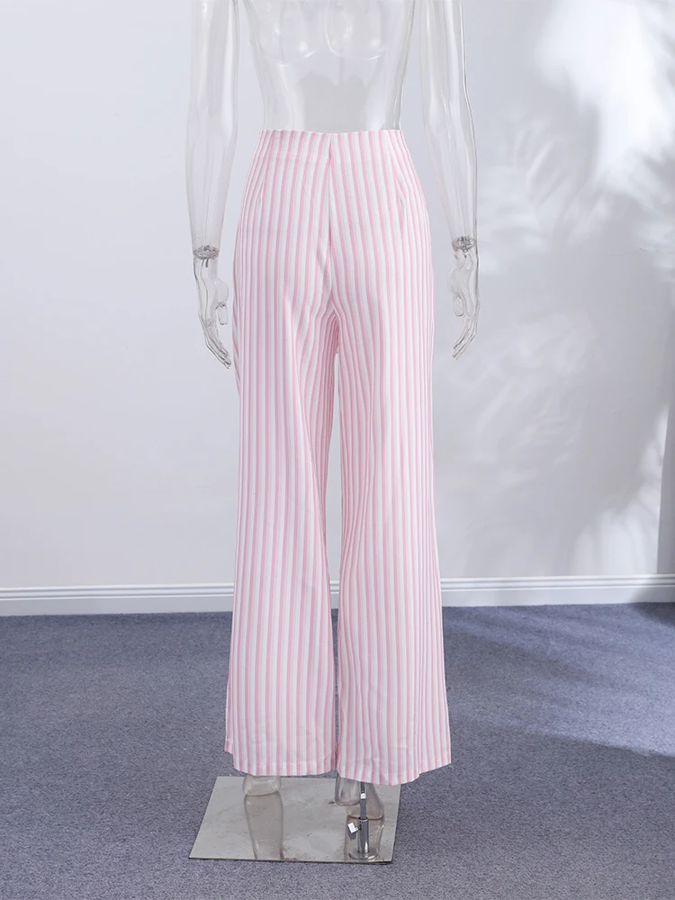 Striped Wide Leg Pants Women Wavy Hem Trousers Scalloped Edge Casual Loose Pants Wear Baggy Trendy Aesthetic Pants Streetwear