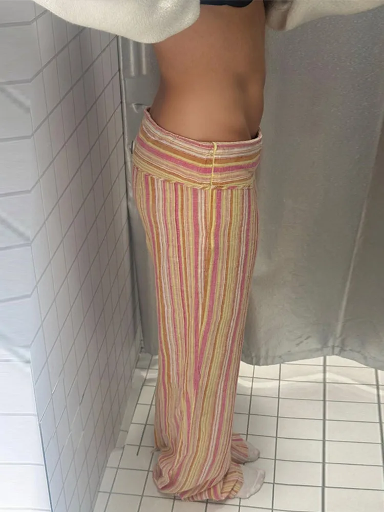 Striped Wide Leg Pants Women Wavy Hem Trousers Scalloped Edge Casual Loose Pants Wear Baggy Trendy Aesthetic Pants Streetwear