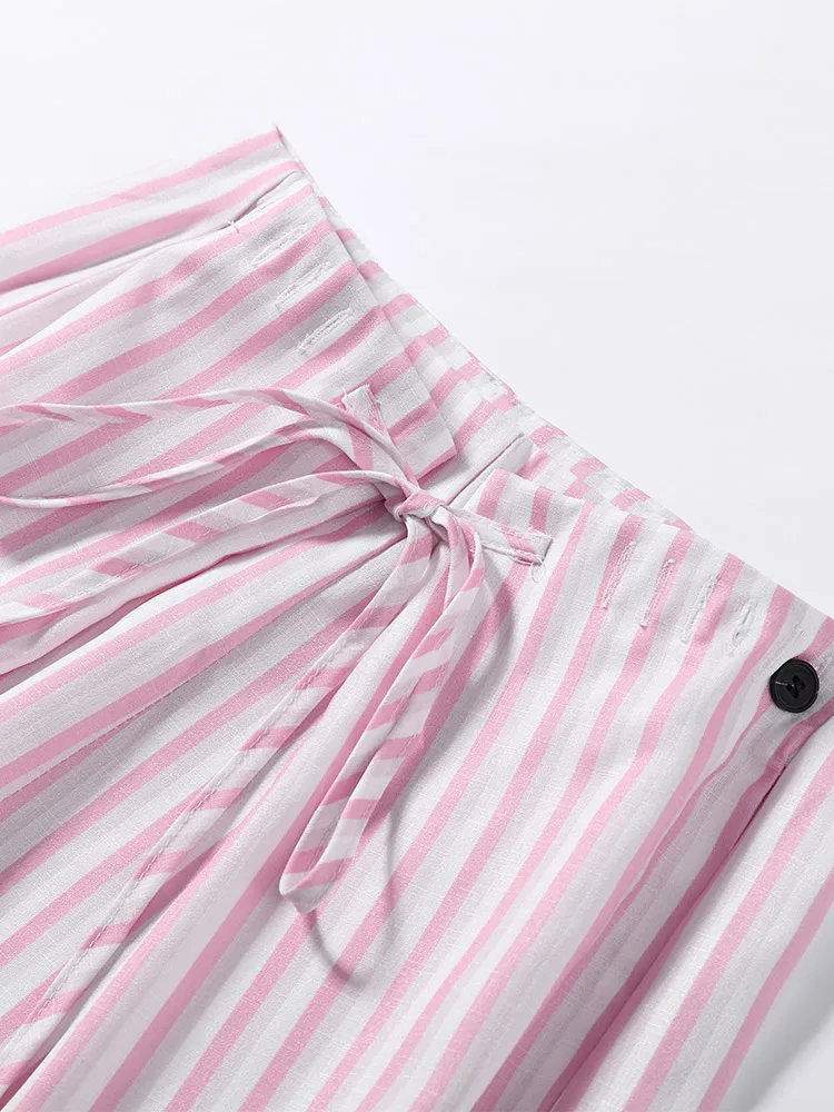 Striped Wide Leg Pants Women Wavy Hem Trousers Scalloped Edge Casual Loose Pants Wear Baggy Trendy Aesthetic Pants Streetwear