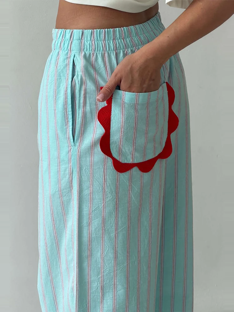Striped Wide Leg Pants Women Wavy Hem Trousers Scalloped Edge Casual Loose Pants Wear Baggy Trendy Aesthetic Pants Streetwear