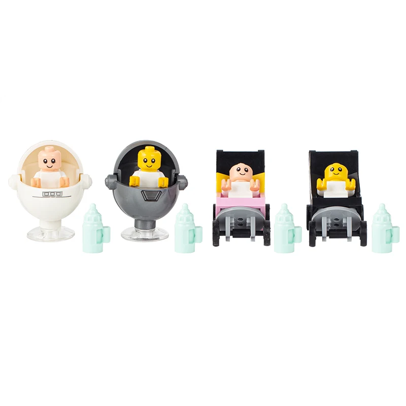 MOC City Series Baby Figure brick Crib Carriage Stroller Furniture Compatible Action Figure Building Block Toy for Children Gift