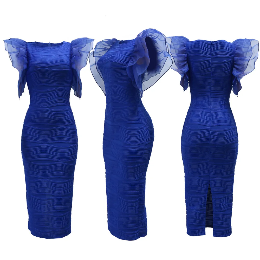 CM.YAYA Women Ruffles Short Sleeve O-neck Striped Knee Length Dress Street Vestidos Sexy Night Club Party Evening Chic Dresses