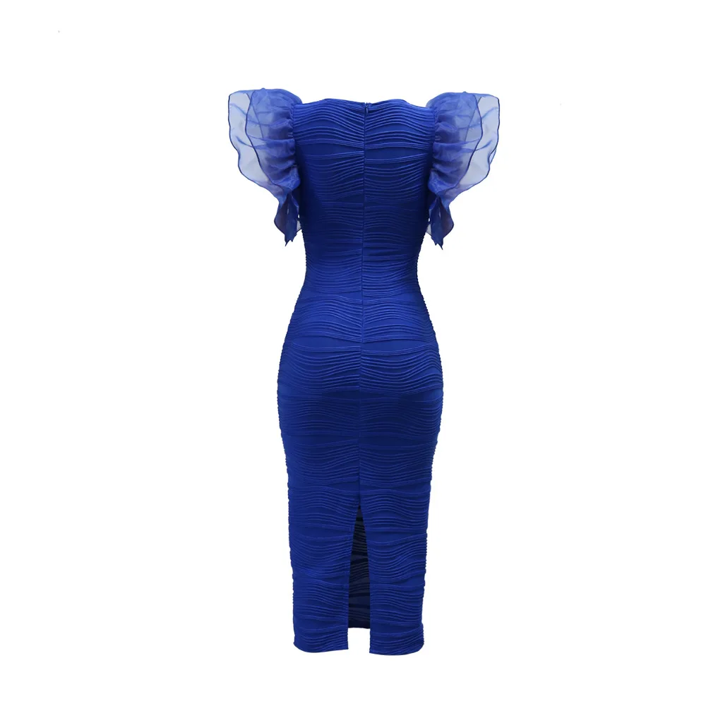 CM.YAYA Women Ruffles Short Sleeve O-neck Striped Knee Length Dress Street Vestidos Sexy Night Club Party Evening Chic Dresses