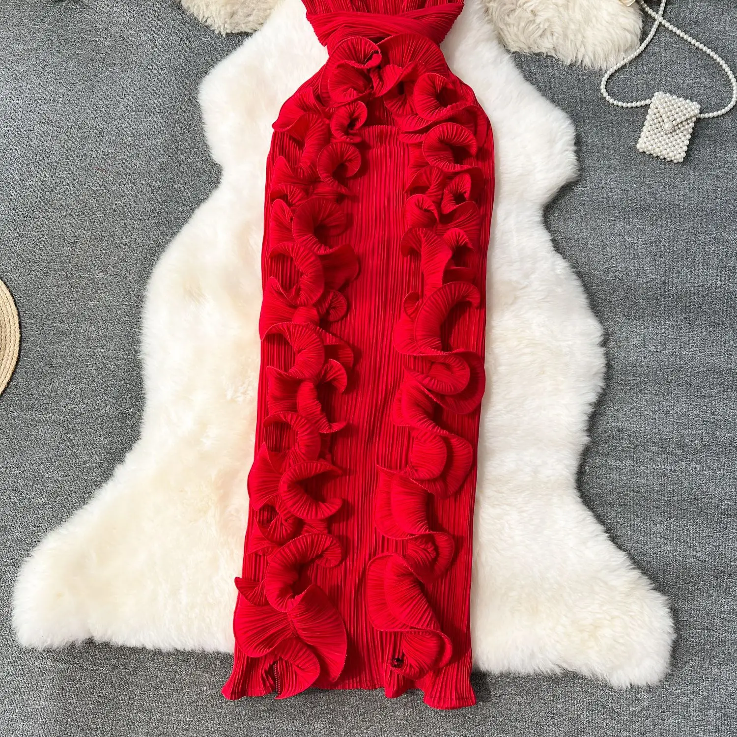 CM.YAYA Women Ruffles Splicing V-neck Sleeveless Bodycon Midi Pleated Maxi Long Dress 2025 Birthday Sexy Club Party Even Dresses
