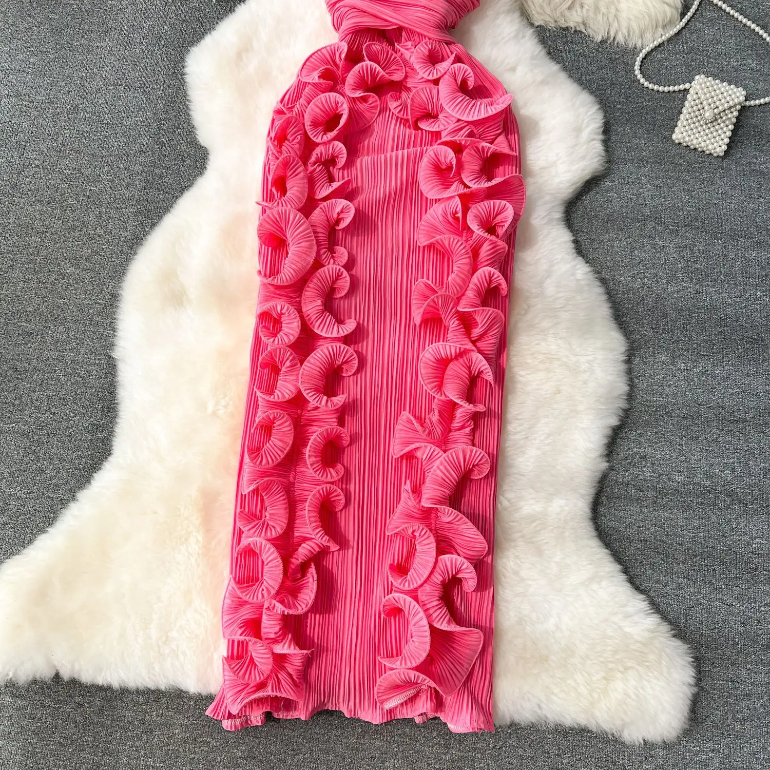 CM.YAYA Women Ruffles Splicing V-neck Sleeveless Bodycon Midi Pleated Maxi Long Dress 2025 Birthday Sexy Club Party Even Dresses