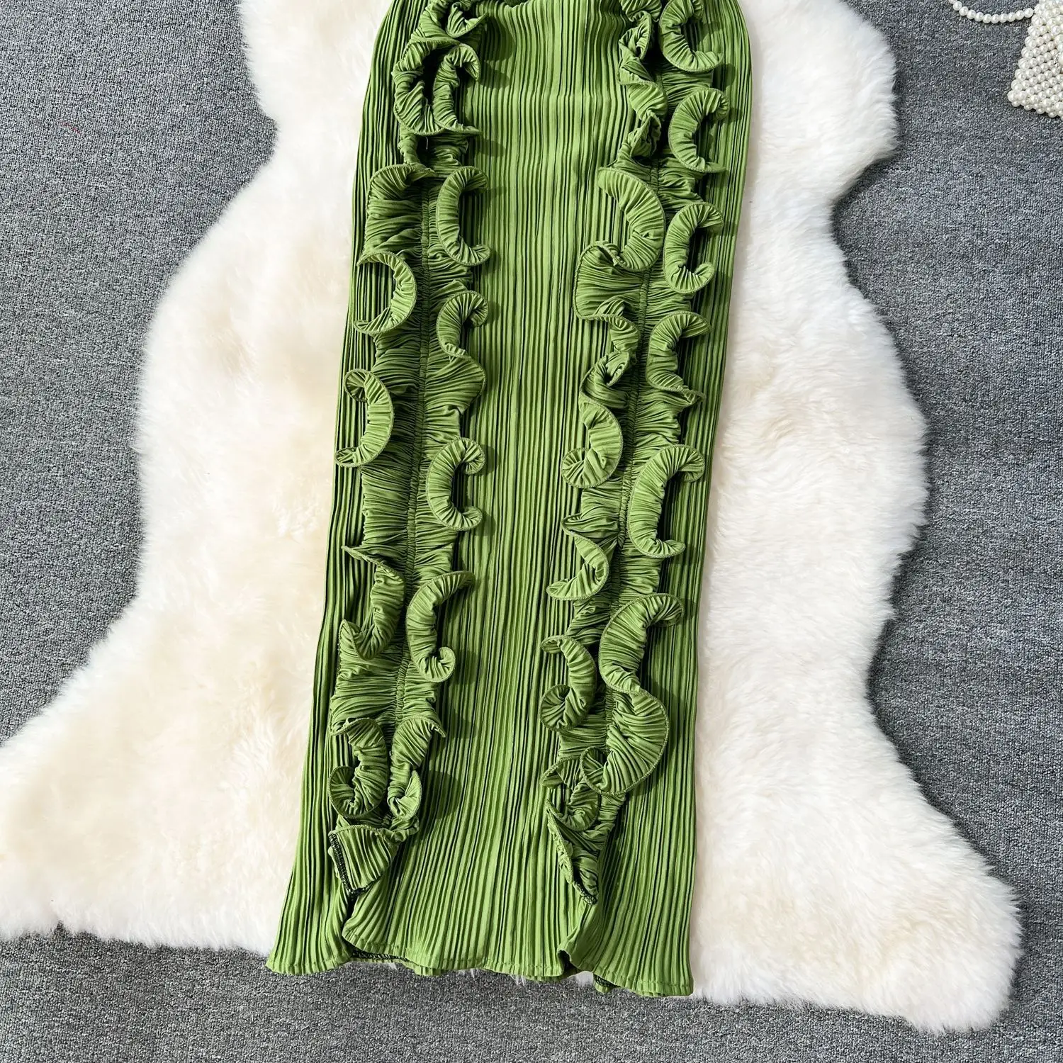CM.YAYA Women Ruffles Splicing V-neck Sleeveless Bodycon Midi Pleated Maxi Long Dress 2025 Birthday Sexy Club Party Even Dresses