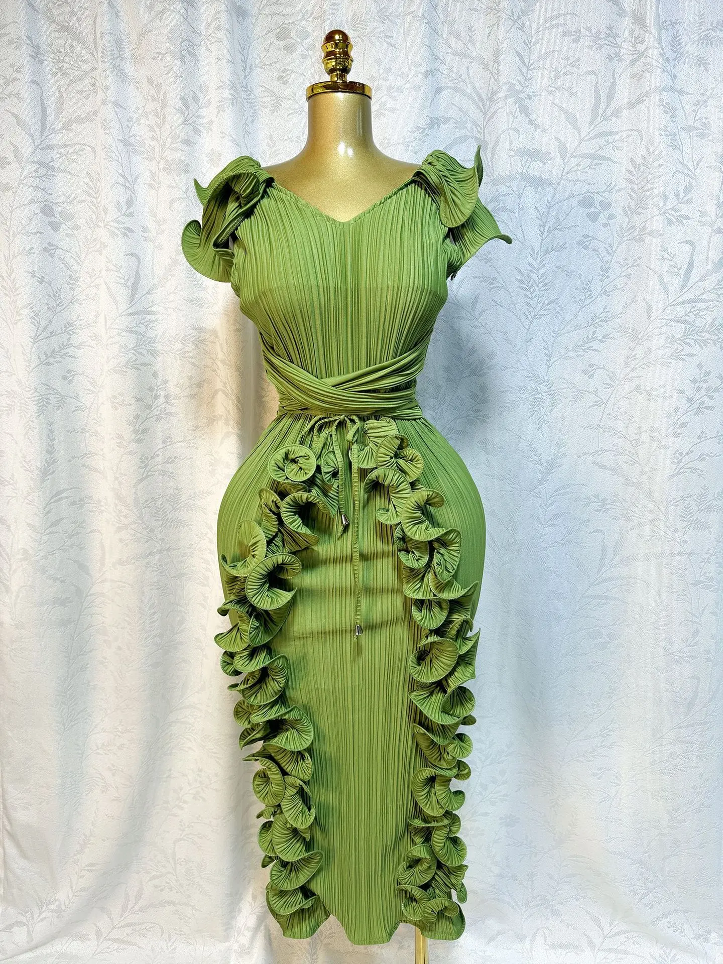 CM.YAYA Women Ruffles Splicing V-neck Sleeveless Bodycon Midi Pleated Maxi Long Dress 2025 Birthday Sexy Club Party Even Dresses