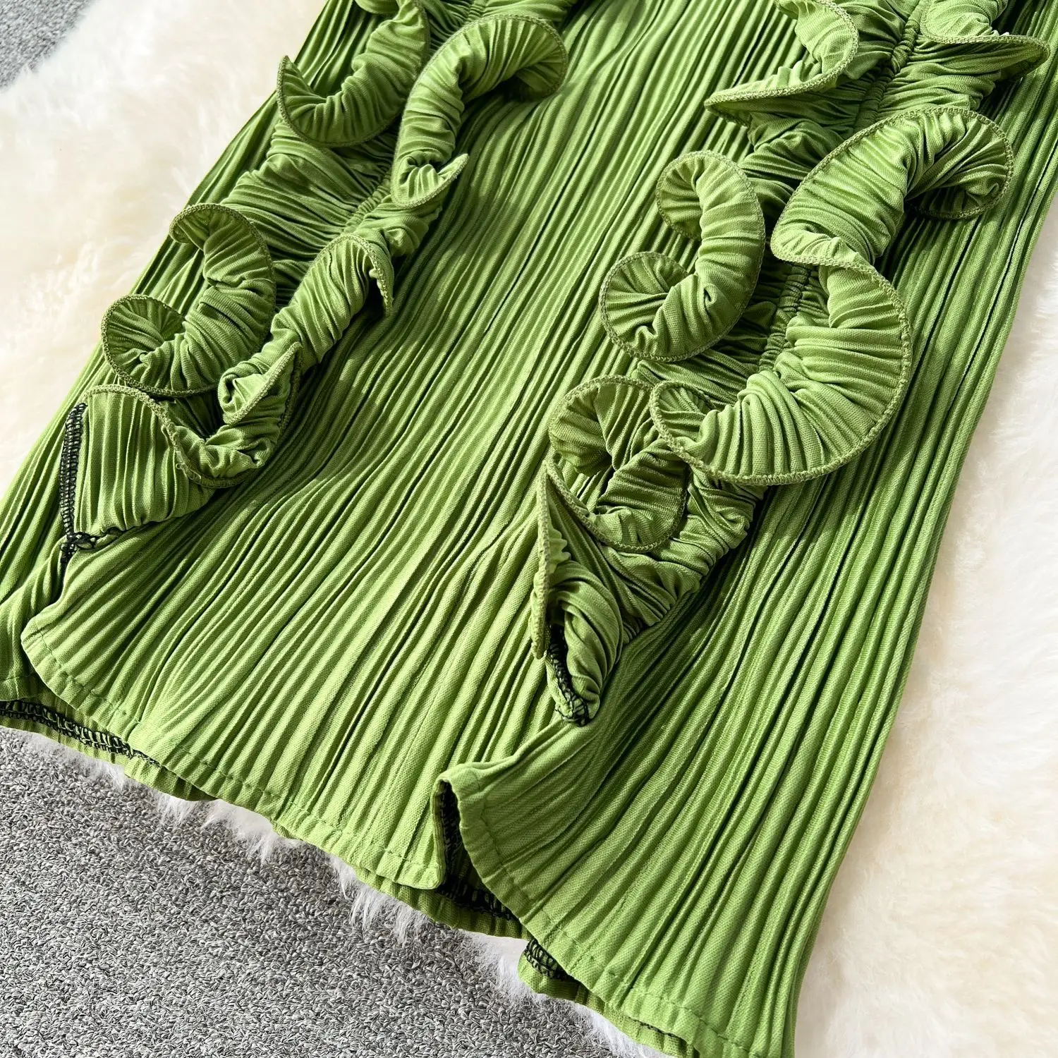 CM.YAYA Women Ruffles Splicing V-neck Sleeveless Bodycon Midi Pleated Maxi Long Dress 2025 Birthday Sexy Club Party Even Dresses
