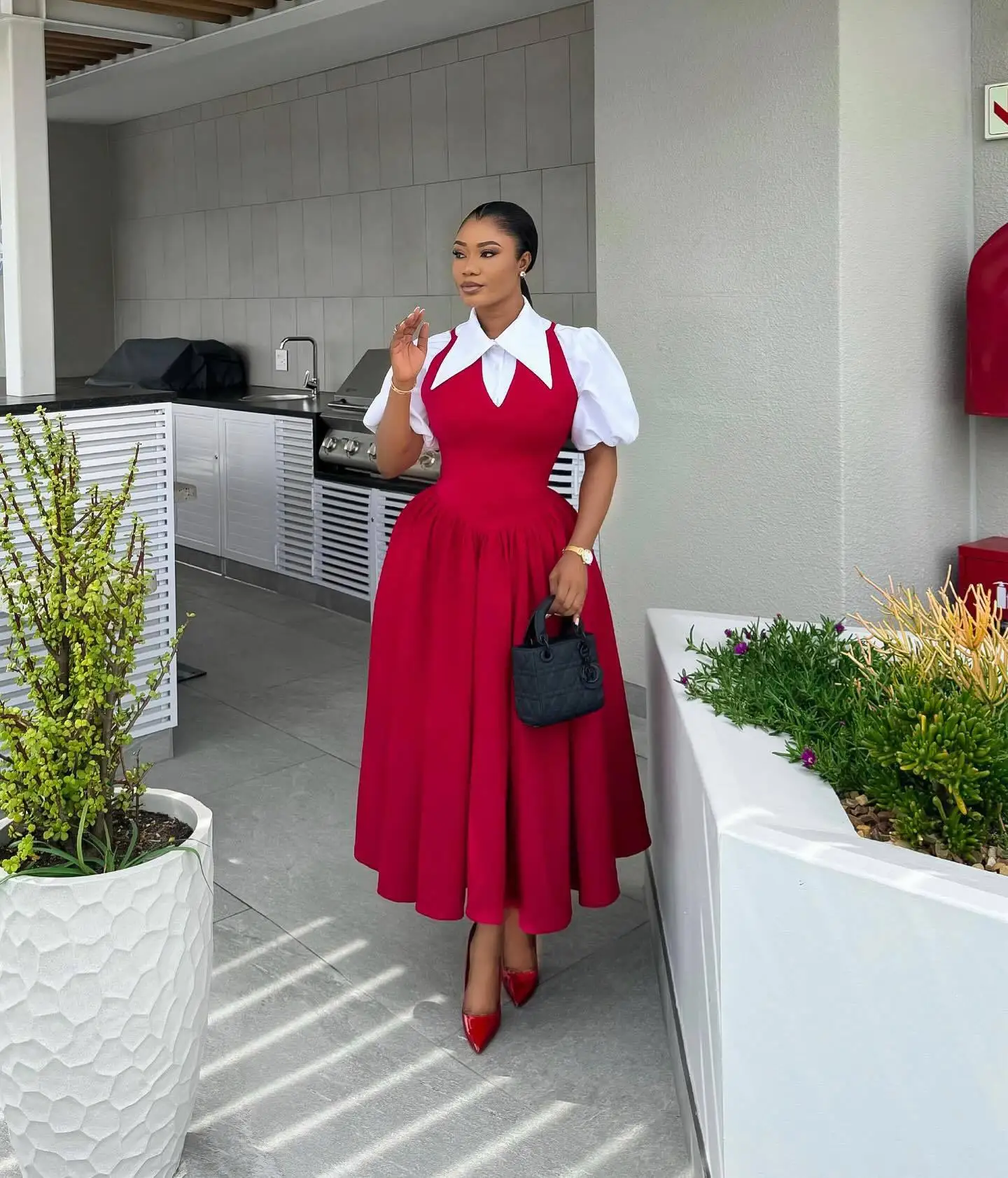 CM.YAYA Short Puff Sleeve Sweet Slim Long Women Shirt Dress High Waist Ruched Pleated Beach Streetwear Maxi Big Swing Dresses