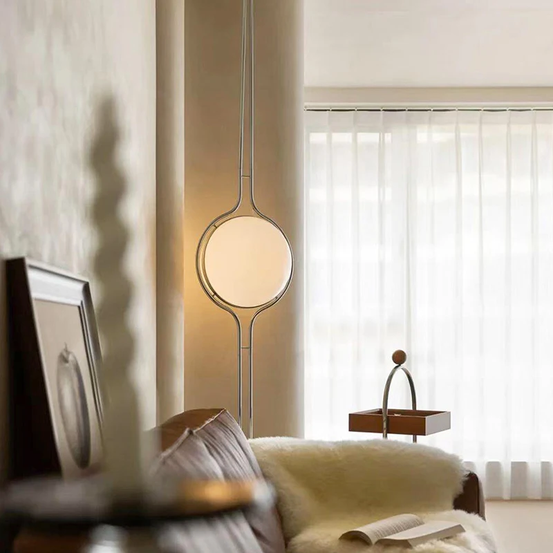 Garrault Delord LED Floor Lamp Chrome Metal White Acrylic Ball Bedside Standing Light Living Room Hotel Sofa Home Decoration