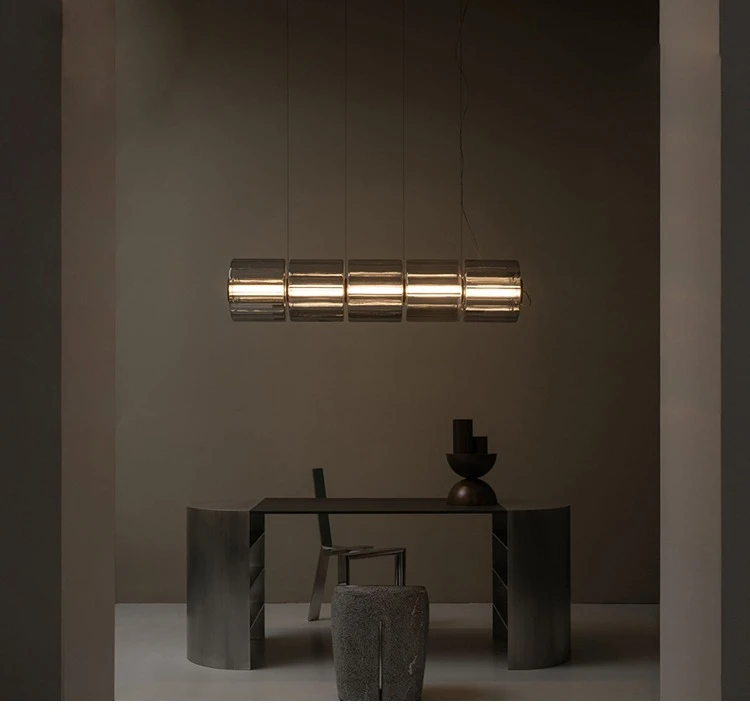Restaurant Long Stripe Pendant Light Smoke Gray Glass Lampshade Nordic Led Hanging Light Living Dining Room Decor Pendant Lamp