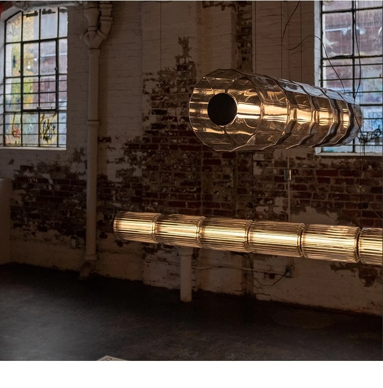 Restaurant Long Stripe Pendant Light Smoke Gray Glass Lampshade Nordic Led Hanging Light Living Dining Room Decor Pendant Lamp