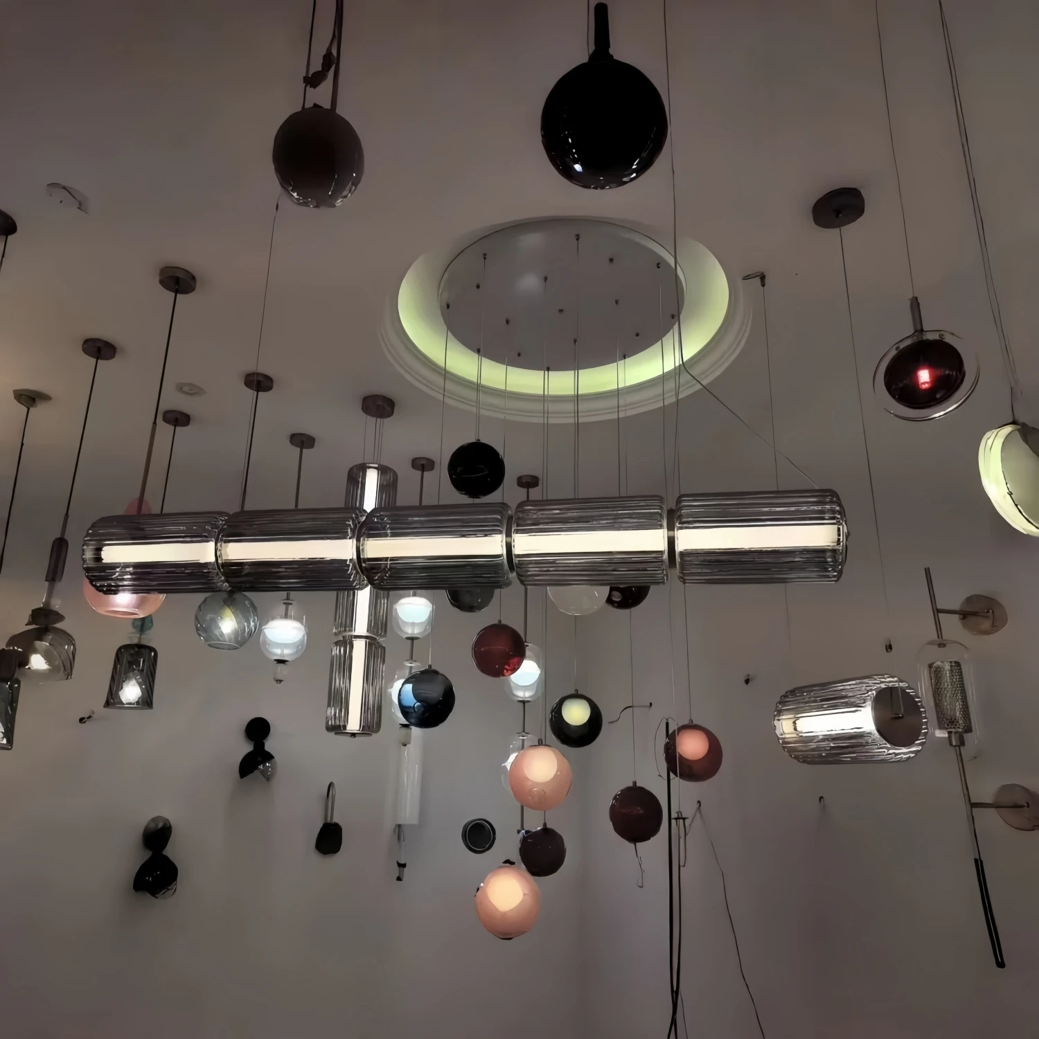 Restaurant Long Stripe Pendant Light Smoke Gray Glass Lampshade Nordic Led Hanging Light Living Dining Room Decor Pendant Lamp