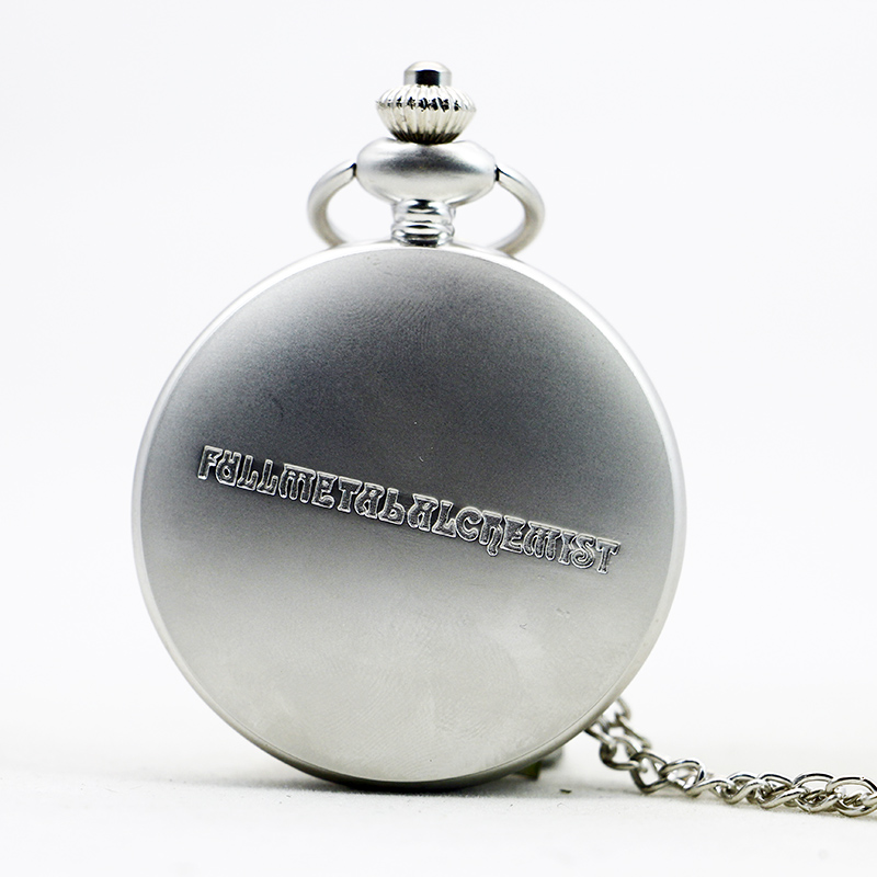 Antique Silver Fullmetal Alchemist Necklace Pendant Quartz Pocket Watch With Chain Gift