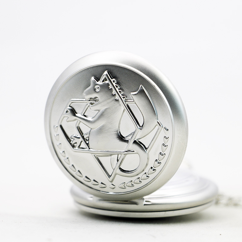 Antique Silver Fullmetal Alchemist Necklace Pendant Quartz Pocket Watch With Chain Gift