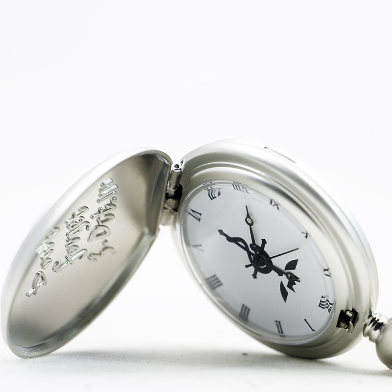 Antique Silver Fullmetal Alchemist Necklace Pendant Quartz Pocket Watch With Chain Gift
