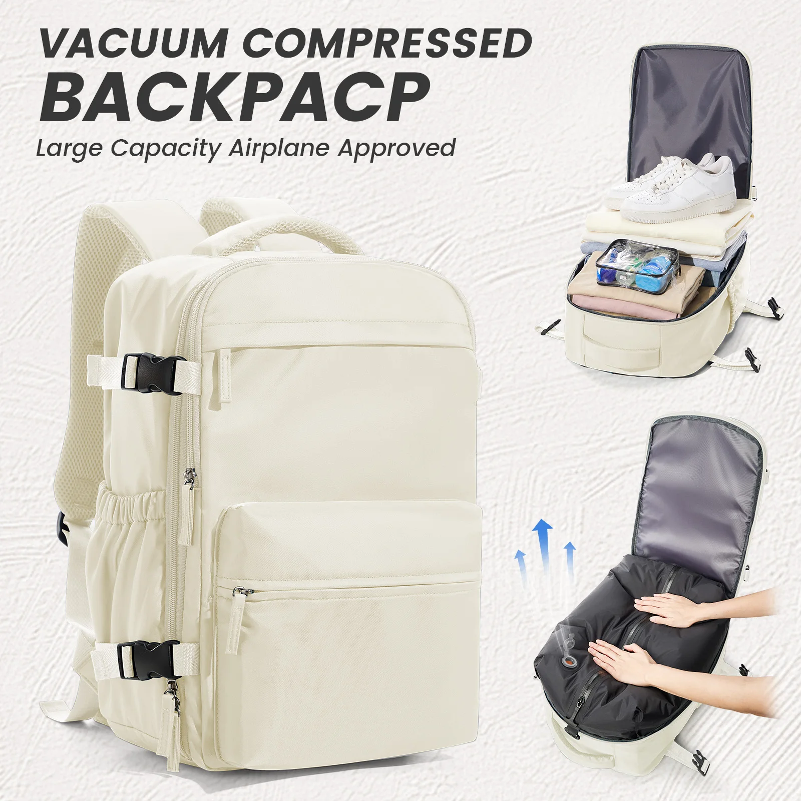 Men Women Air Vacuum Compression Travel Backpack 15.6in Laptop Backpack, Vacuum Clothing Storage Bag Airplane Cabin Backpack