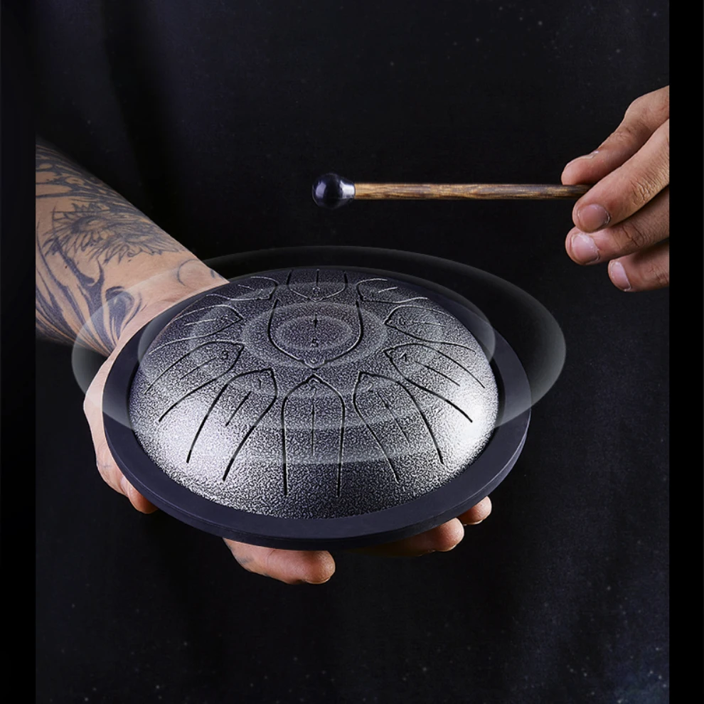 Hluru Overtone Steel Tongue Drum 6 Inch 11 Notes Key D Tank Drum Glucophone Handpan Meditation Instrument for Kids Gifts