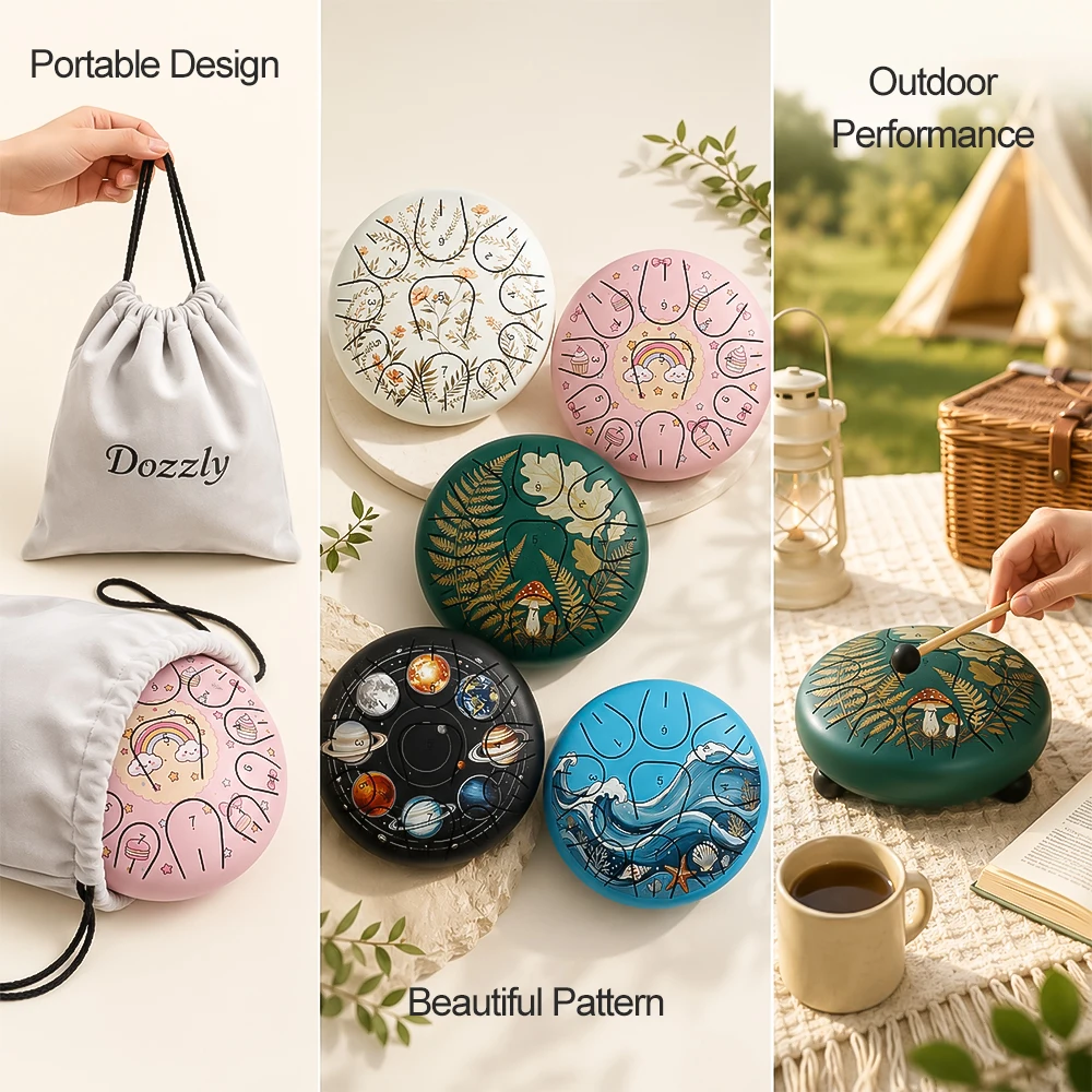 Garden Rain Drum Steel Tongue Drum Percussion Instrument Beginners Learn to Play 6-inch-11 Sound Tank Drum for  Yoga Meditation