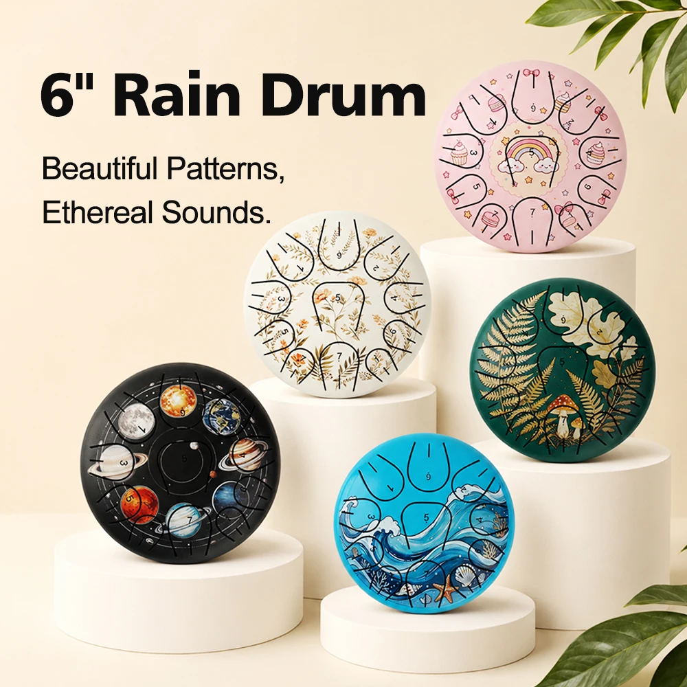 Garden Rain Drum Steel Tongue Drum Percussion Instrument Beginners Learn to Play 6-inch-11 Sound Tank Drum for  Yoga Meditation