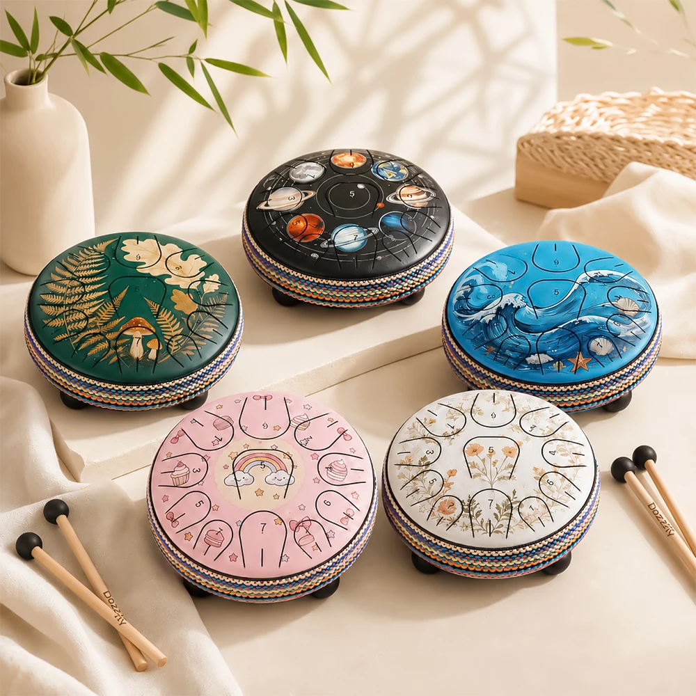 Garden Rain Drum Steel Tongue Drum Percussion Instrument Beginners Learn to Play 6-inch-11 Sound Tank Drum for  Yoga Meditation