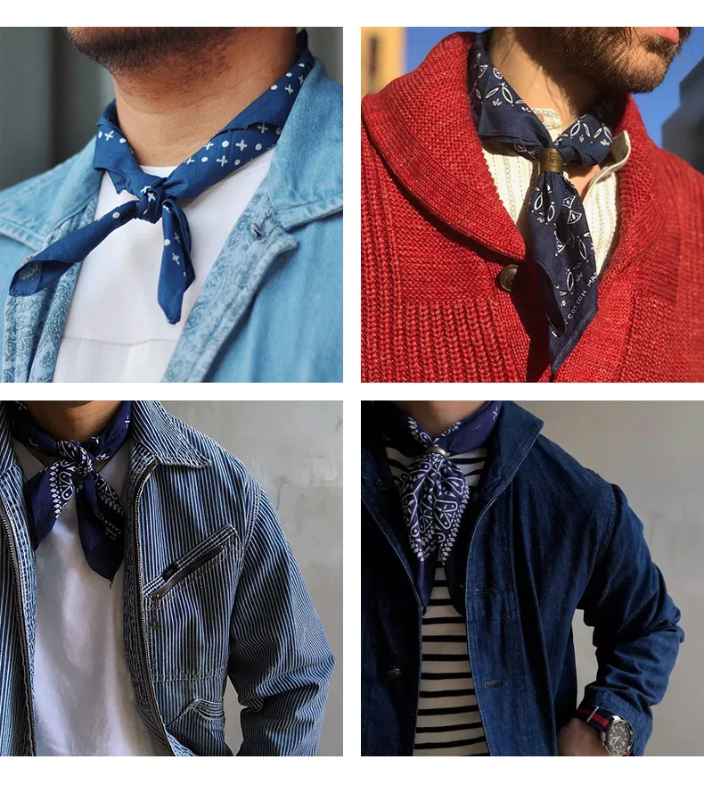 Maden Workwear Retro Square Scarf Jewelry Amekaji Art Cashew Neckband Street Headband Men's Fashion