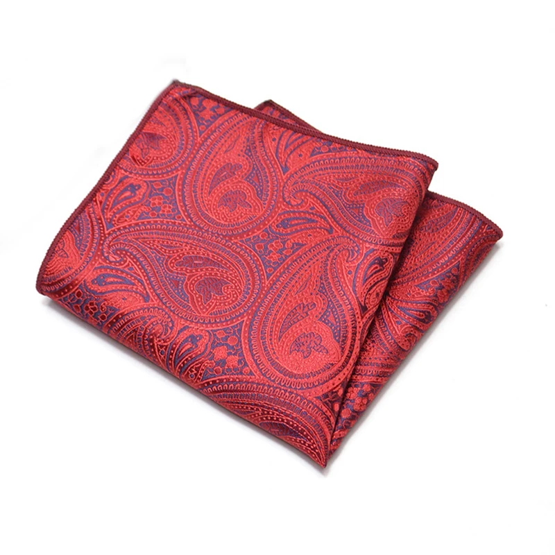 25cm Mens Classic Pocket Square Towel Polyester Paisley Striped Handkerchief Suit Shirt Accessories Wedding Party Navy Red Hanky