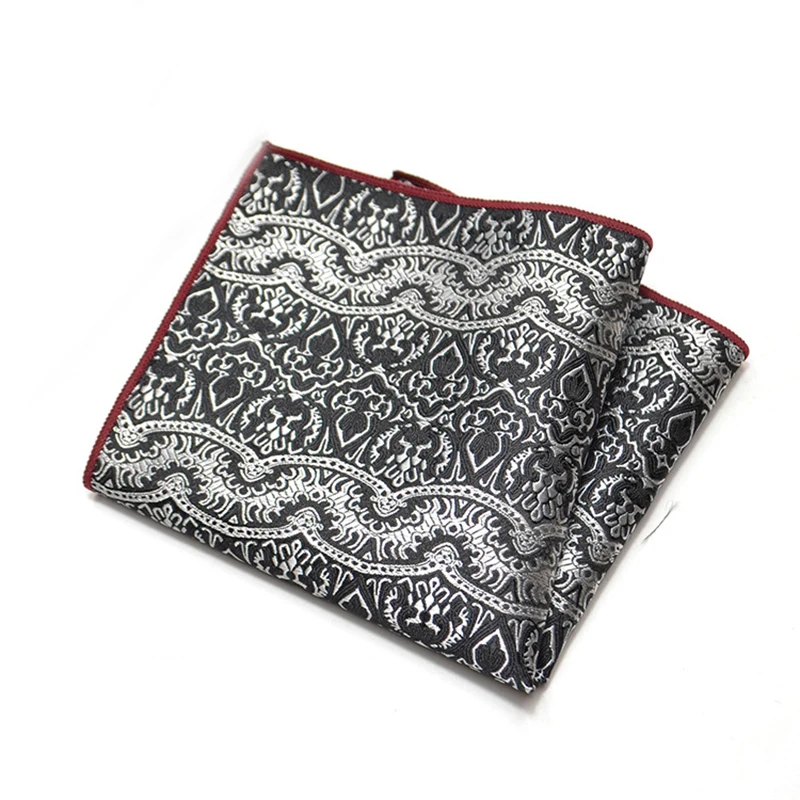 25cm Mens Classic Pocket Square Towel Polyester Paisley Striped Handkerchief Suit Shirt Accessories Wedding Party Navy Red Hanky