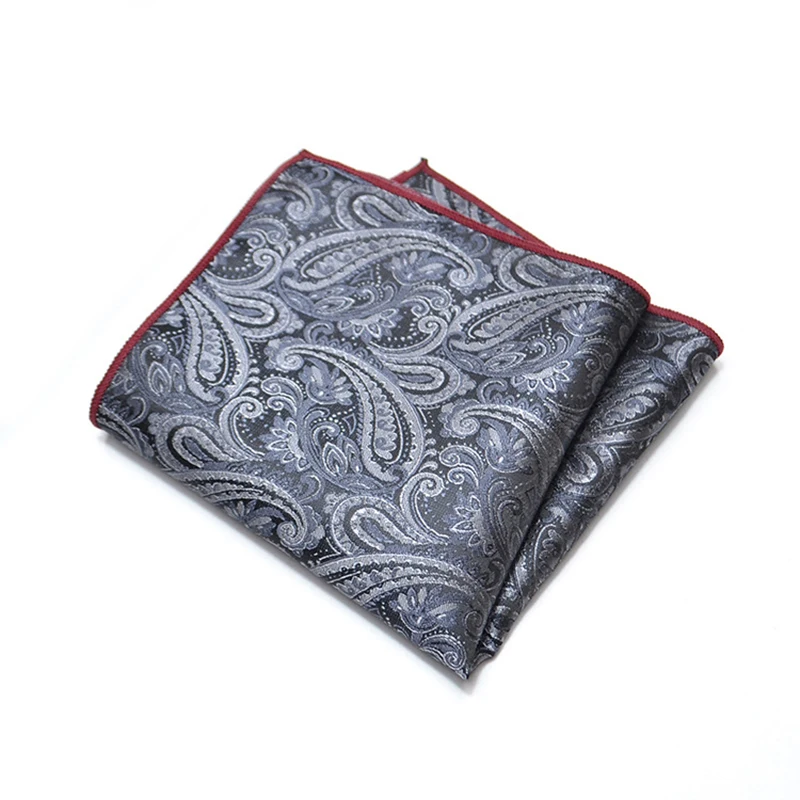 25cm Mens Classic Pocket Square Towel Polyester Paisley Striped Handkerchief Suit Shirt Accessories Wedding Party Navy Red Hanky