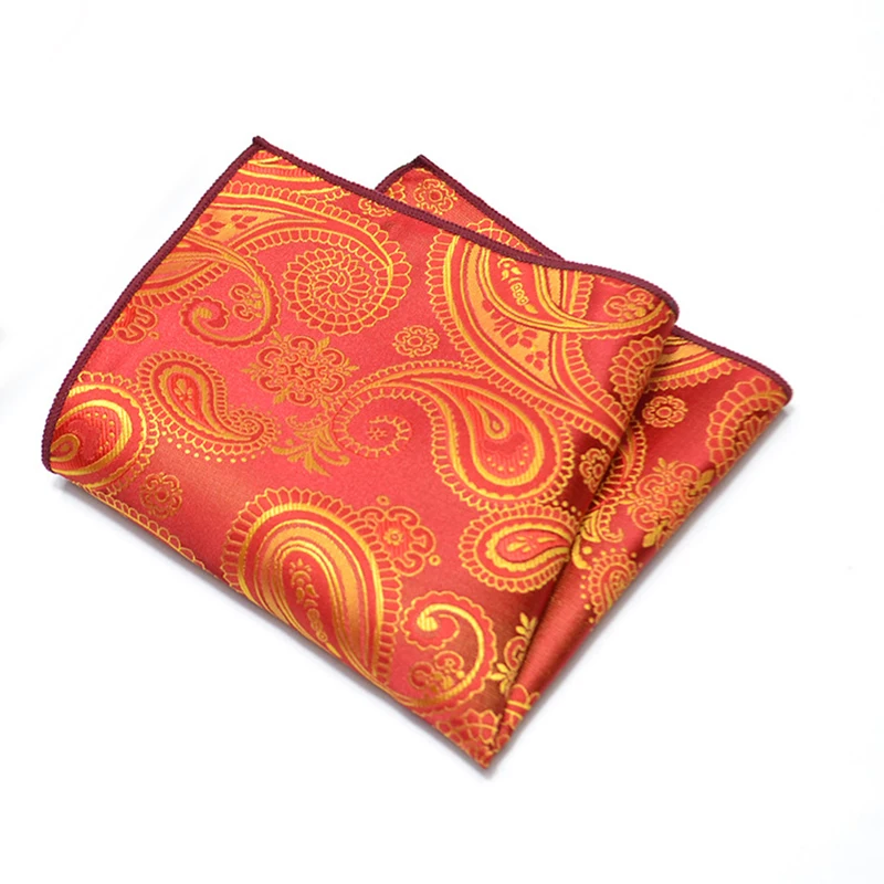 25cm Mens Classic Pocket Square Towel Polyester Paisley Striped Handkerchief Suit Shirt Accessories Wedding Party Navy Red Hanky