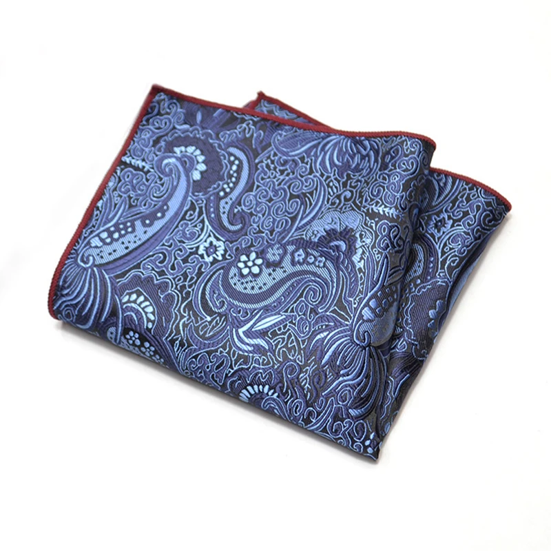 25cm Mens Classic Pocket Square Towel Polyester Paisley Striped Handkerchief Suit Shirt Accessories Wedding Party Navy Red Hanky