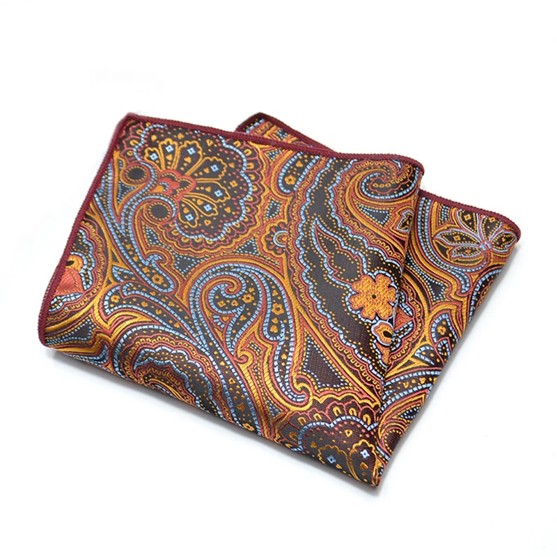 25cm Mens Classic Pocket Square Towel Polyester Paisley Striped Handkerchief Suit Shirt Accessories Wedding Party Navy Red Hanky