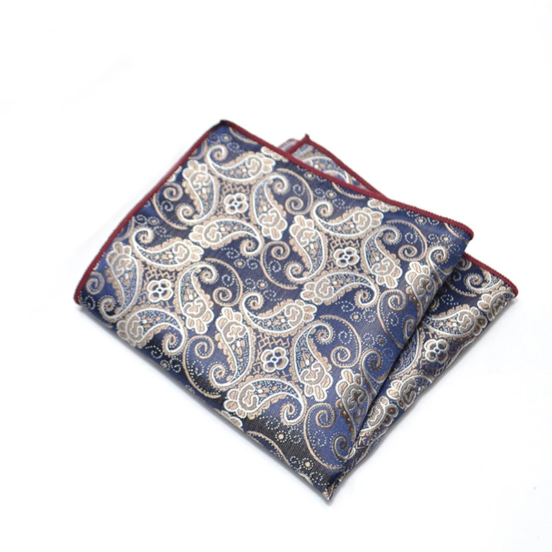 25cm Mens Classic Pocket Square Towel Polyester Paisley Striped Handkerchief Suit Shirt Accessories Wedding Party Navy Red Hanky