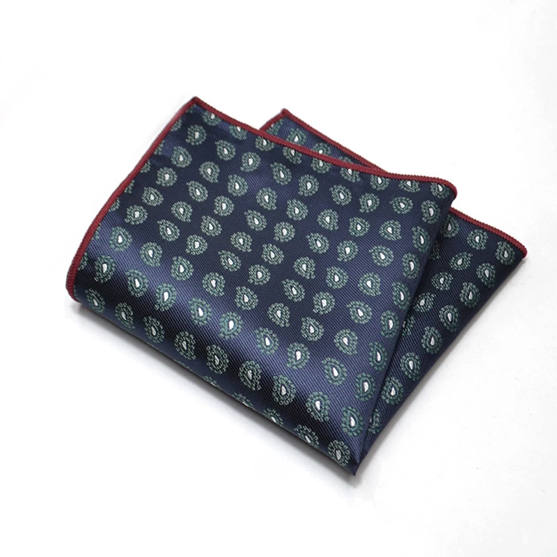 25cm Mens Classic Pocket Square Towel Polyester Paisley Striped Handkerchief Suit Shirt Accessories Wedding Party Navy Red Hanky