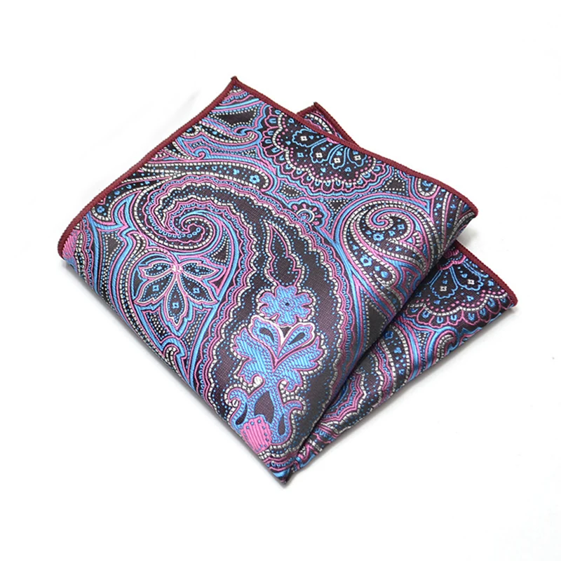 25cm Mens Classic Pocket Square Towel Polyester Paisley Striped Handkerchief Suit Shirt Accessories Wedding Party Navy Red Hanky