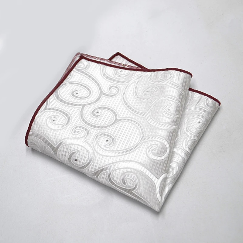 25cm Mens Classic Pocket Square Towel Polyester Paisley Striped Handkerchief Suit Shirt Accessories Wedding Party Navy Red Hanky