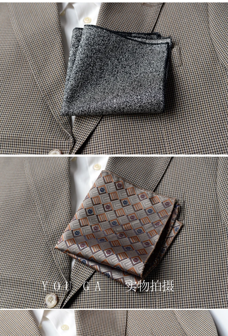 2025 Luxury Formal Pocket Square Navy Striped Floral Silk Handkerchief 24cm Brown Color Hanky Wedding Banquet Accessories Cravat