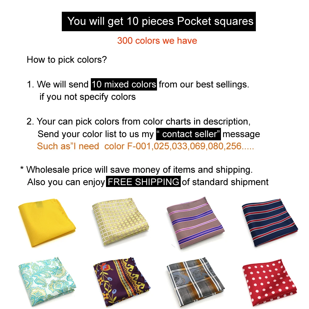 Wholesale Set 10 Piecess Men's Pocket Squares 10In Solid Floral Dots For Men Women Handkerchiefs Set Assorted From 300 Colors
