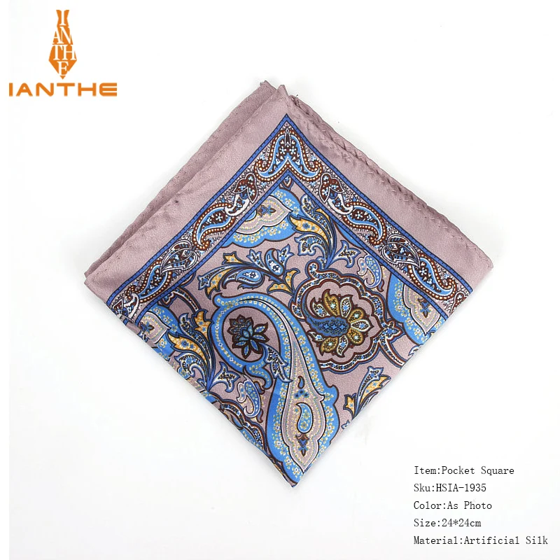 Brand New Men's Handkerchief Vintage Paisley Pocket Square Soft Hankies Wedding Party Business Artificial Silk Chest Towel Gift