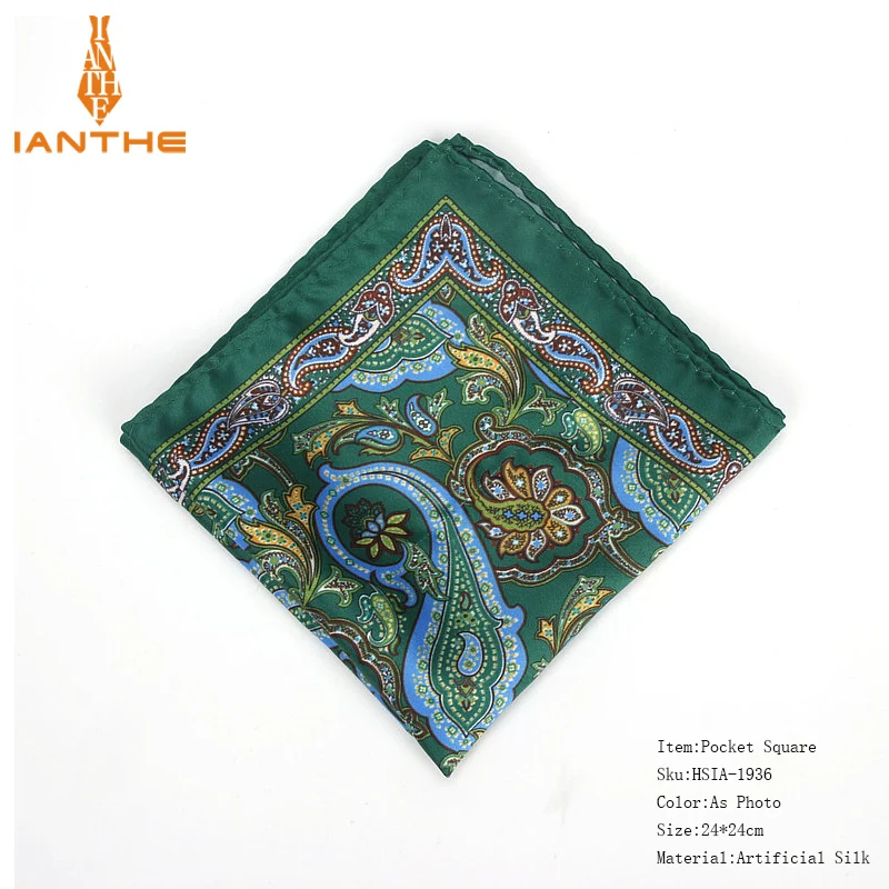 Brand New Men's Handkerchief Vintage Paisley Pocket Square Soft Hankies Wedding Party Business Artificial Silk Chest Towel Gift