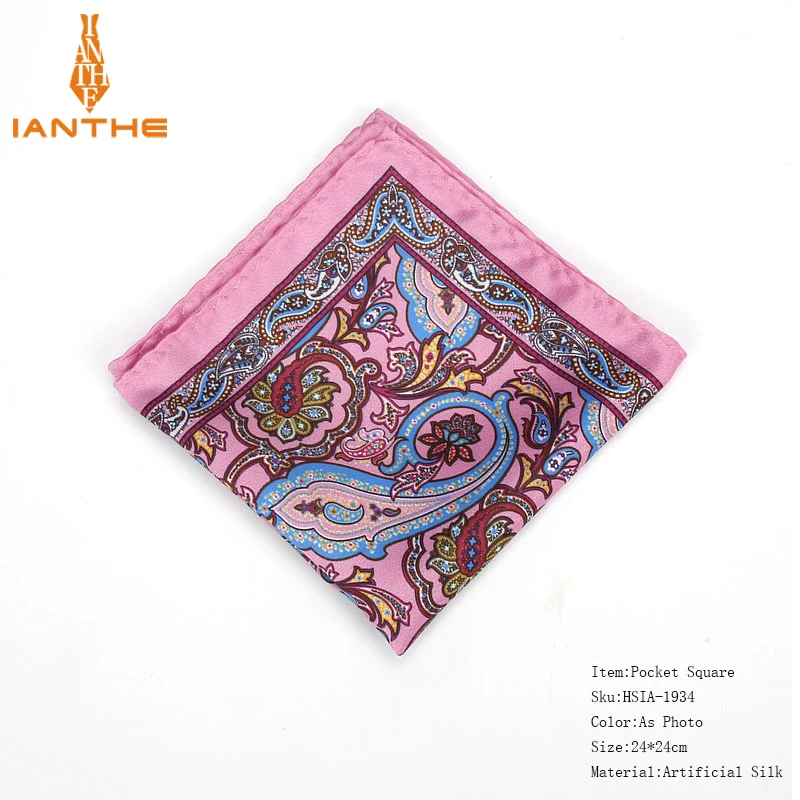 Brand New Men's Handkerchief Vintage Paisley Pocket Square Soft Hankies Wedding Party Business Artificial Silk Chest Towel Gift
