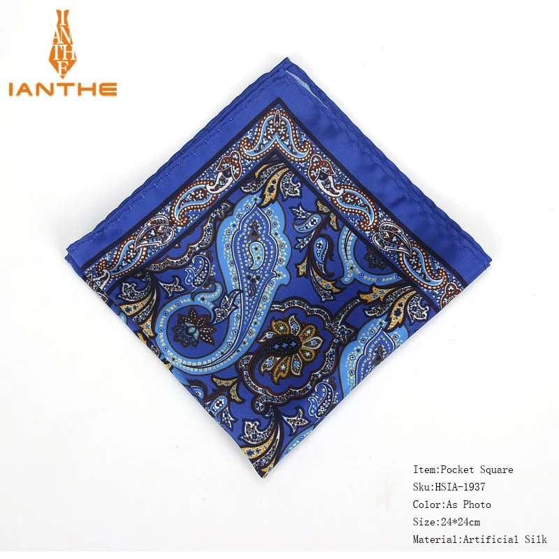 Brand New Men's Handkerchief Vintage Paisley Pocket Square Soft Hankies Wedding Party Business Artificial Silk Chest Towel Gift